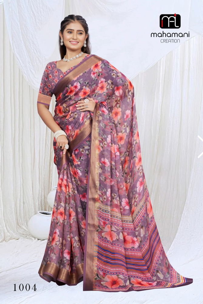 Devsena By Mahamani Zari Border Digital Printed Sarees Wholesalers In Delhi